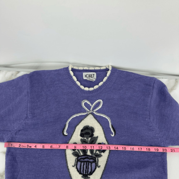 Vintage Wool Angora Embroidered Sweater M Purple Fairy Cottage Scalloped Neck - Picture 5 of 14
